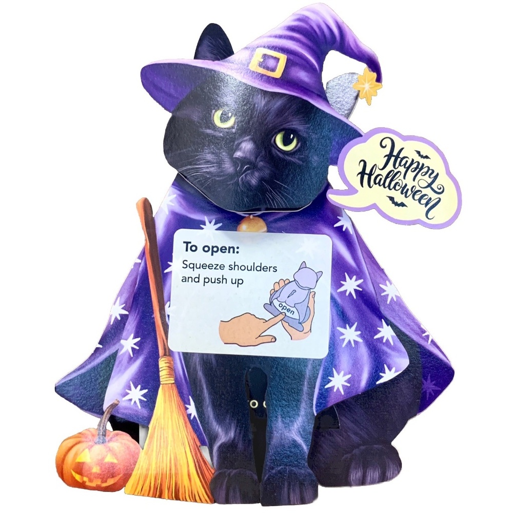 Pop up Greeting Cards 3D Halloween Black Cat In Witch Costume Popup Holiday Gift - Picture 5 of 6